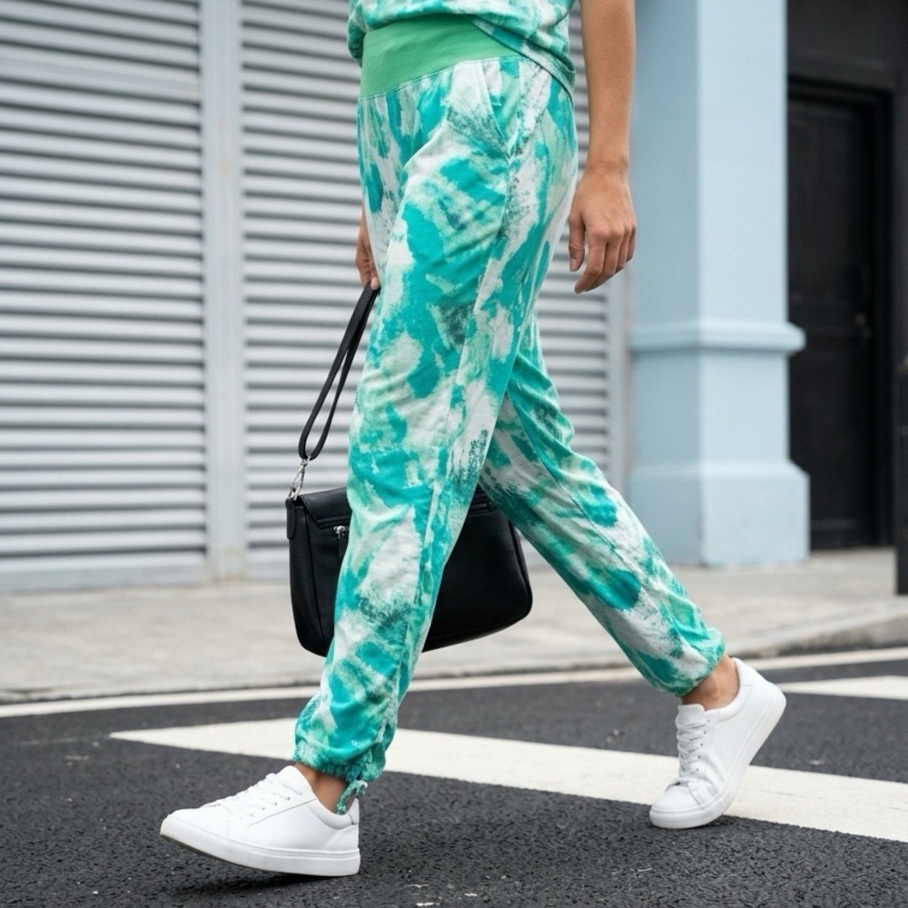 Prana Tie Dye Athleisure Green & Blue Women's Pull On Pants Size Small Mid-Rise